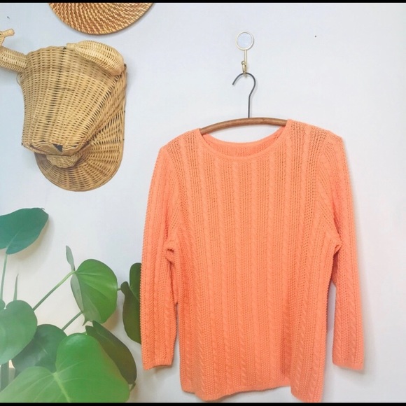 vtg 90s vsco cable knit orange chunky sweater - Picture 5 of 7